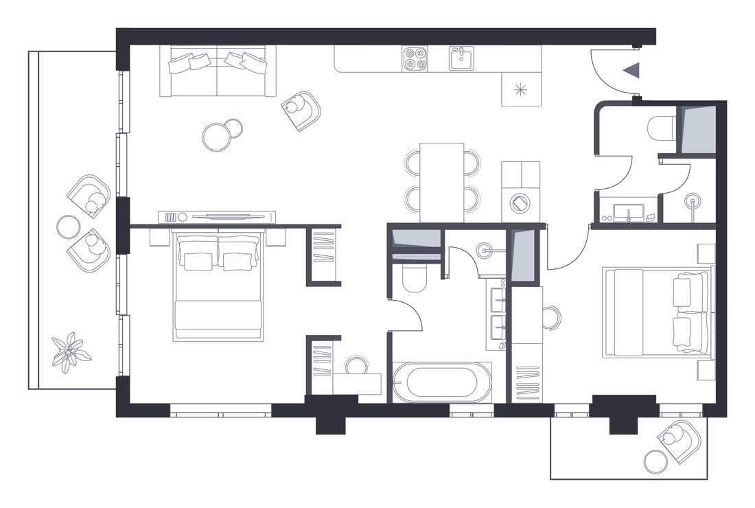 Планировка 2-спальных апартаментов премиум-класса, 100,6 м²